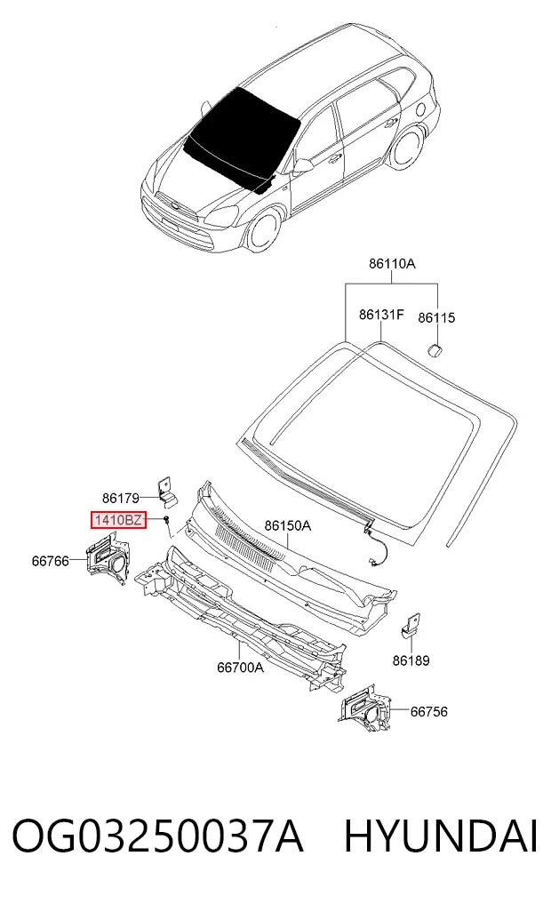 Clip de fijación de parachoques delantero OG03250037A HYUNDAI