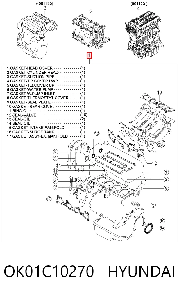 Juego completo de juntas de motor OK01C10270 HYUNDAI