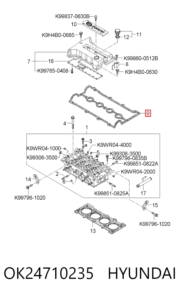 Junta de la tapa de válvulas del motor OK24710235 HYUNDAI