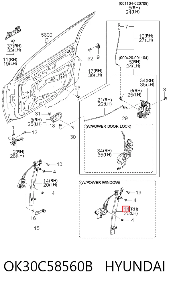 Mecanismo levanta, puerta delantera derecha KIA Rio  (2001-2005)