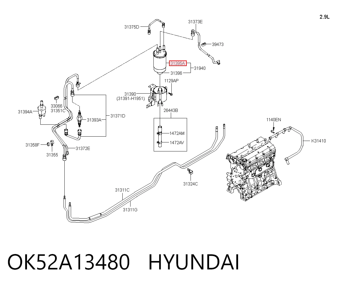 Filtro de combustible OK52A13480 HYUNDAI