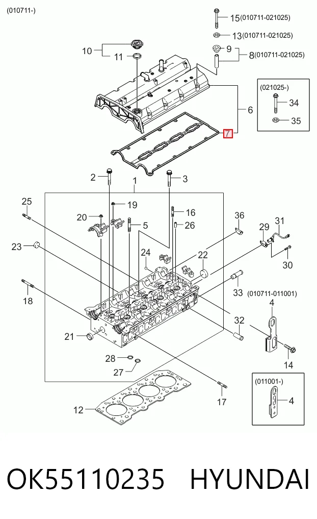Junta de la tapa de válvulas del motor OK55110235 HYUNDAI