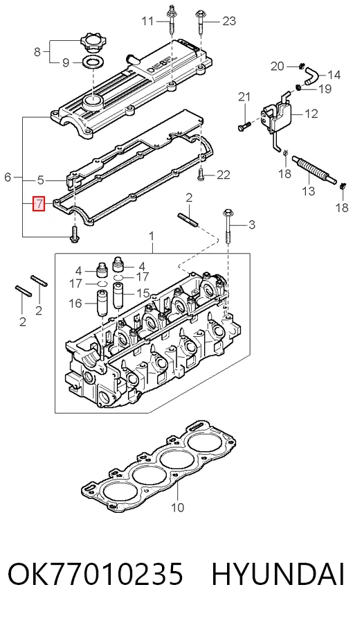 Junta de la tapa de válvulas del motor OK77010235 HYUNDAI
