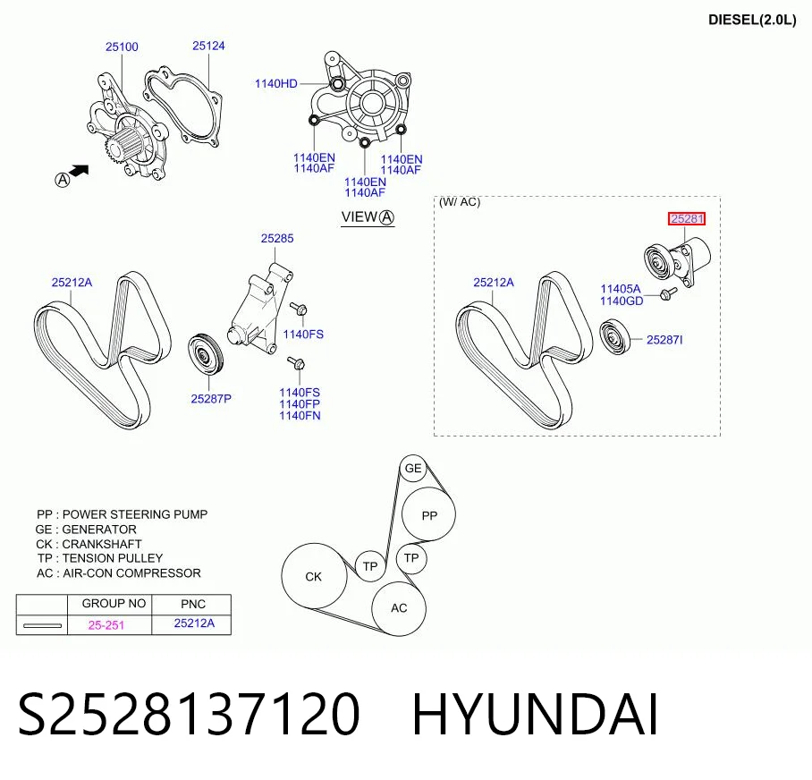 Tensor de la correa trapecial poli v Hyundai Sonata  sedán comprar en España