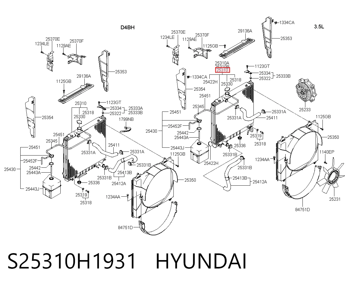Radiador de refrigeración del motor S25310H1931 HYUNDAI