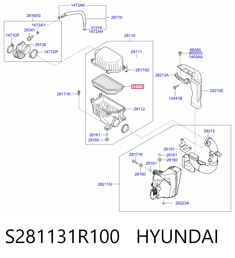 S281131R100 Hyundai/Kia Filtro de aire de motor