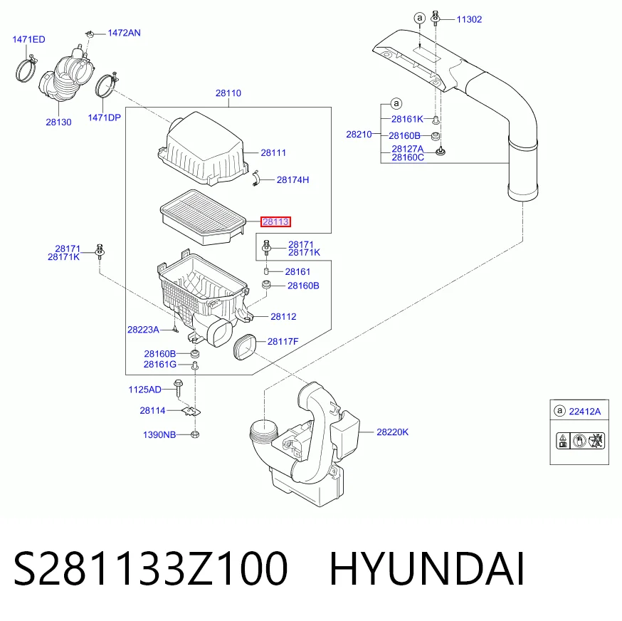 S281133Z100 Hyundai/Kia Filtro de aire de motor