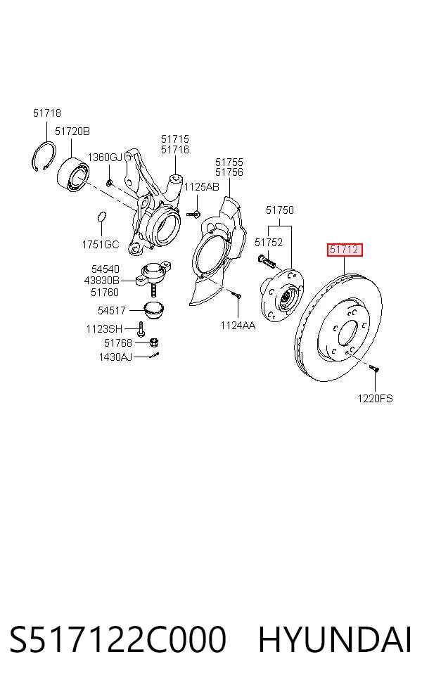 Disco de freno delantero S517122C000 HYUNDAI