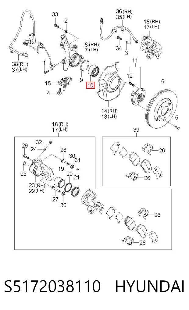 S5172038110 Hyundai/Kia Rodamientos de rueda delantero