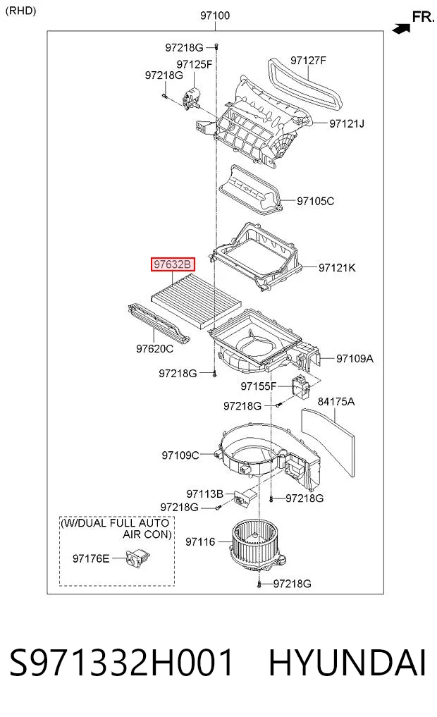 Filtro de habitáculo HYUNDAI S971332H001