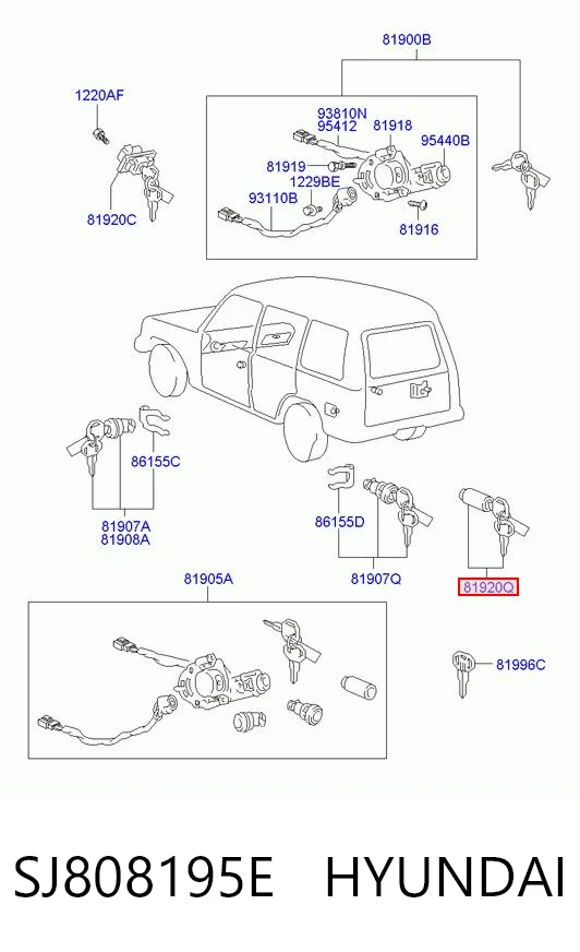 Bombín de cerradura de porton para Hyundai Galloper JK
