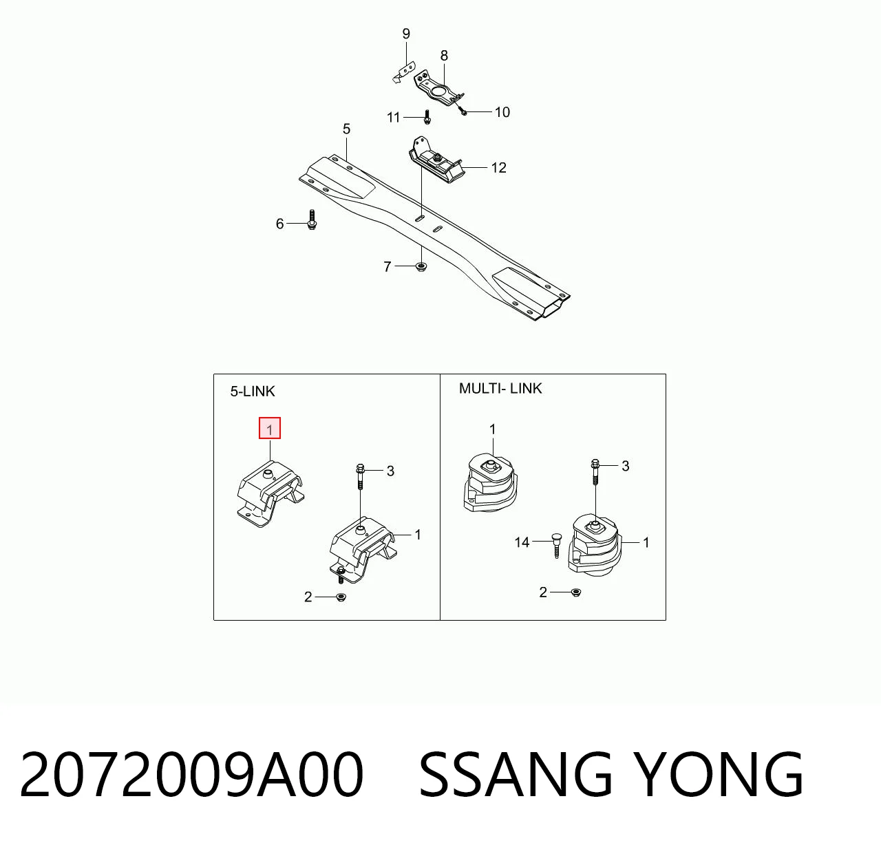 2072009A00 Ssang Yong Soporte de motor derecho