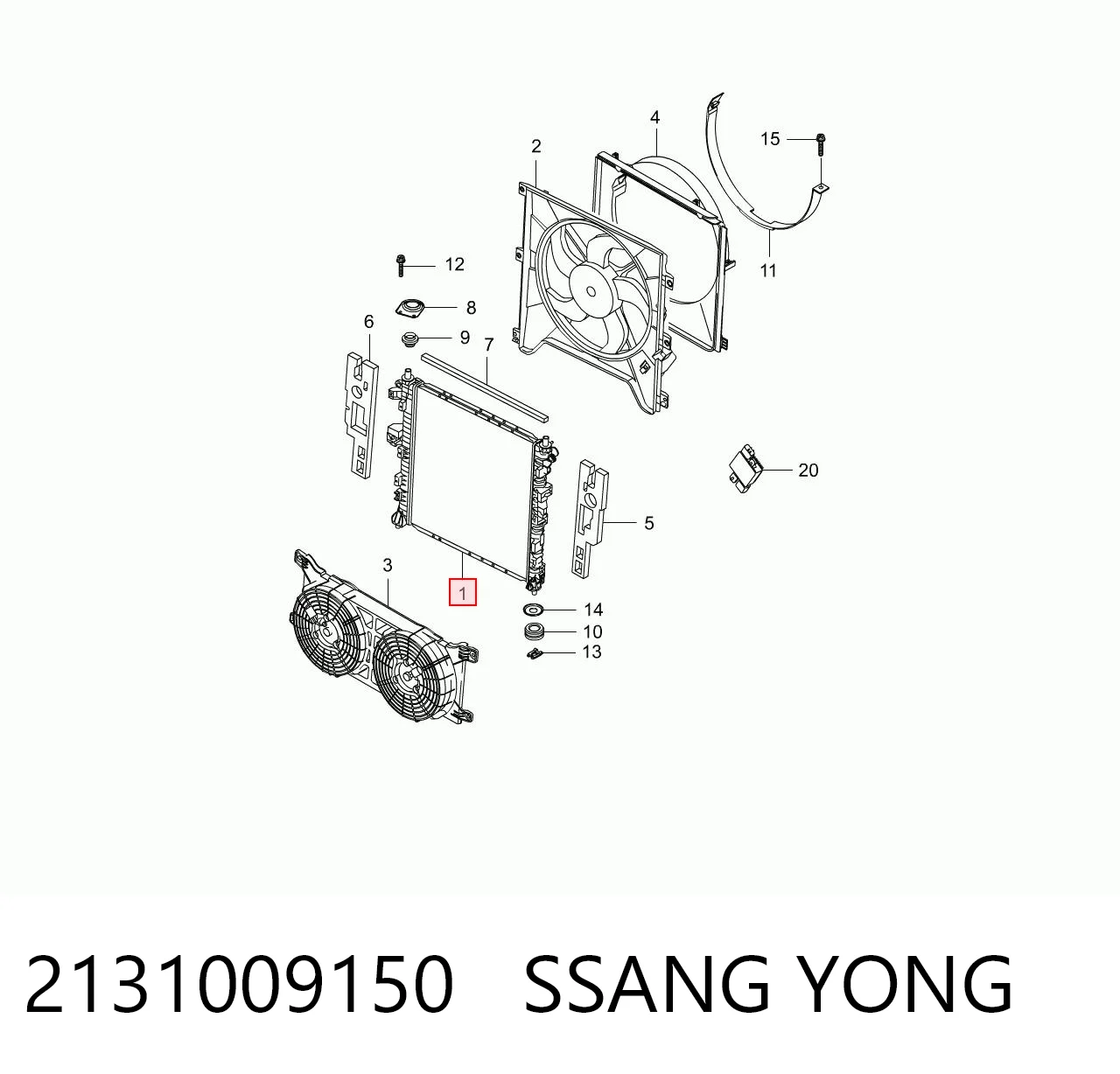 Radiador de refrigeración del motor 2131009150 SSANG YONG