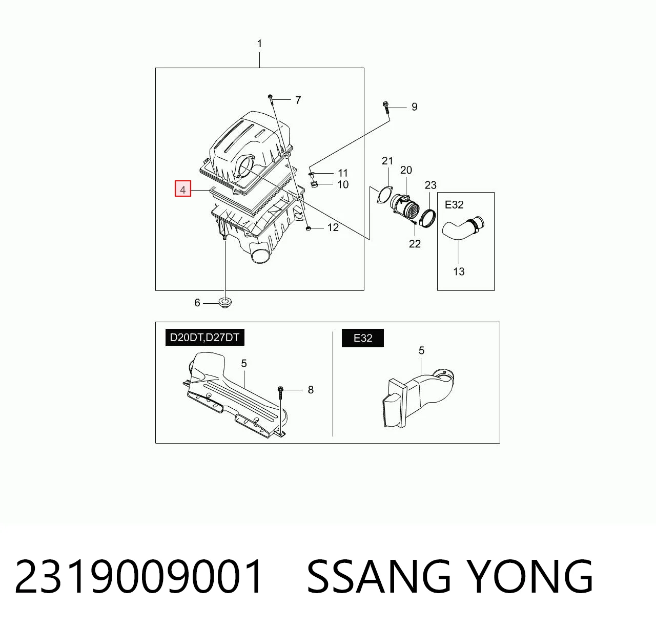 2319009001 Ssang Yong Filtro de aire de motor