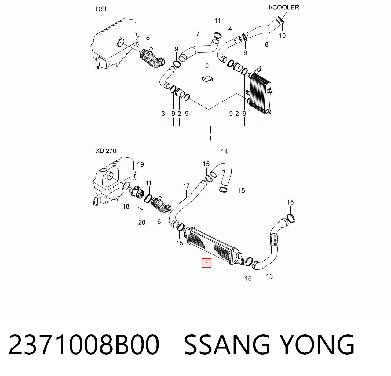 2371008B00 Ssang Yong Radiador de intercooler