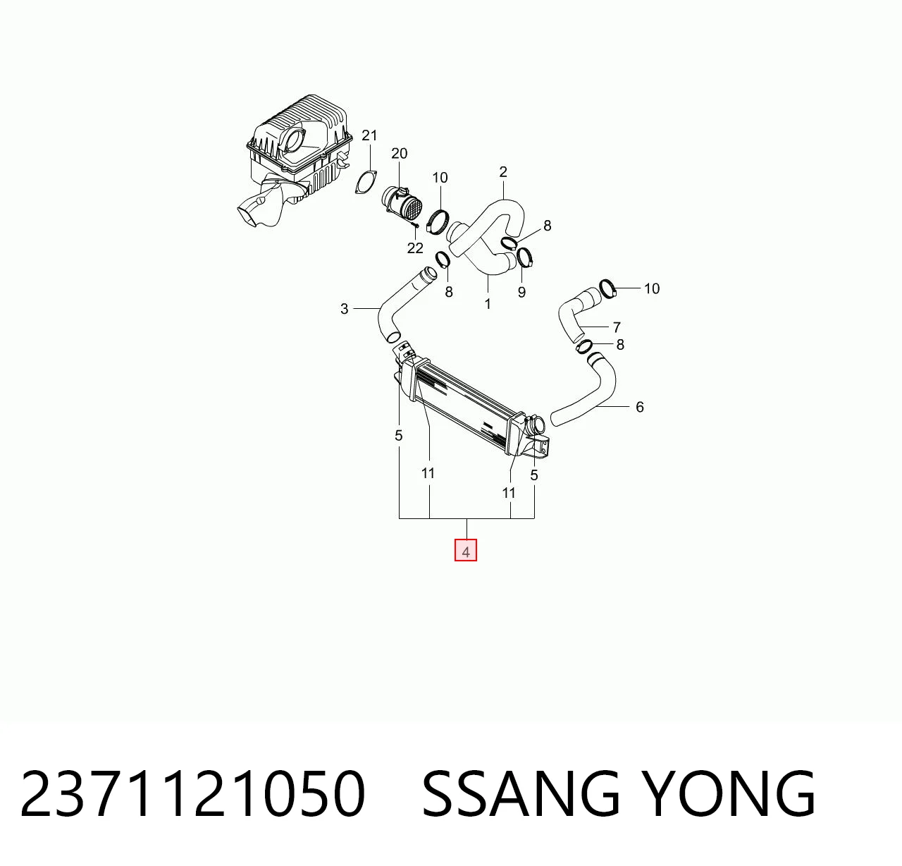 Radiador de intercooler para SsangYong Rodius  