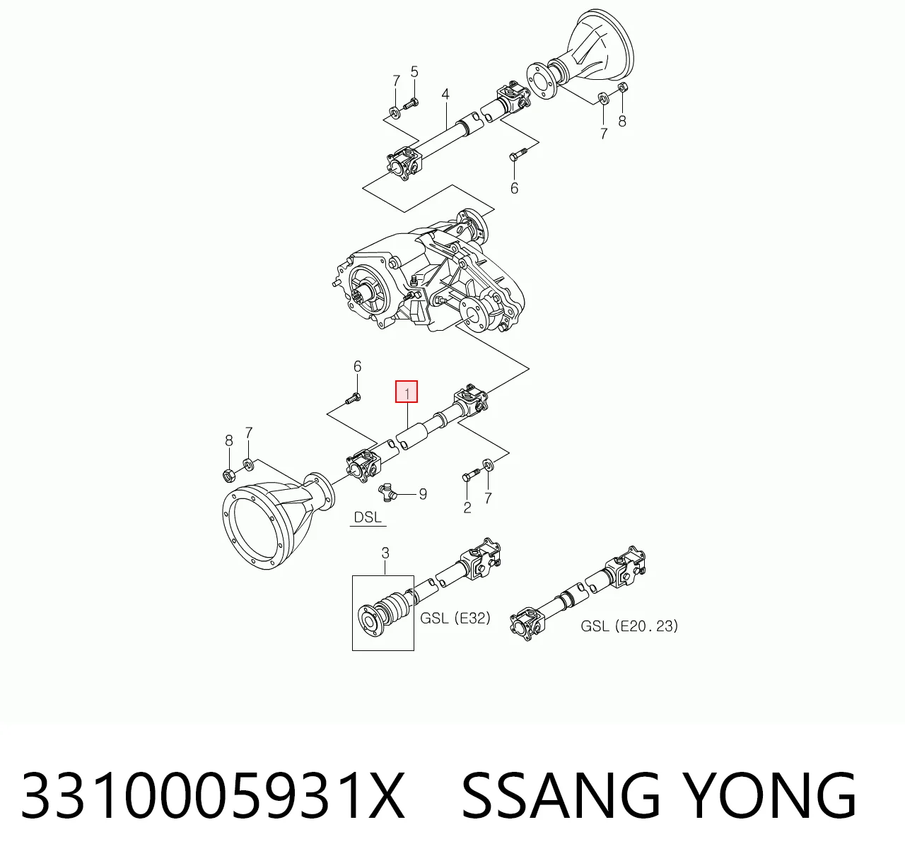 Transmisión cardán, eje delantero para SsangYong Korando  