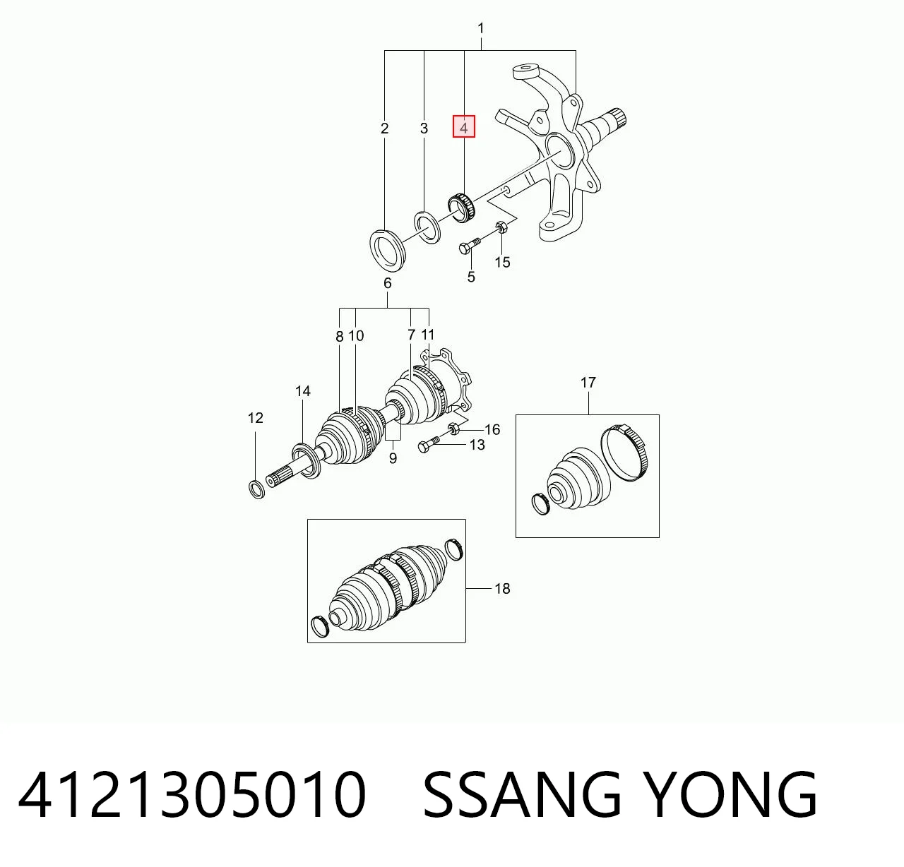 Cojinete de muñón delantero 4121305010 SSANG YONG