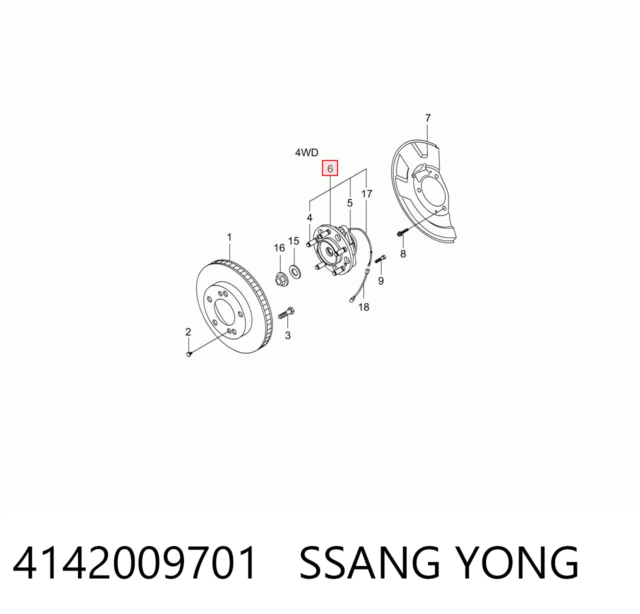 4142009701 Ssang Yong Cubo delantero