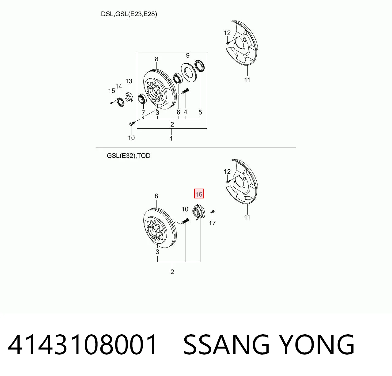 Cojinete de rueda delantera 4143108001 SSANG YONG
