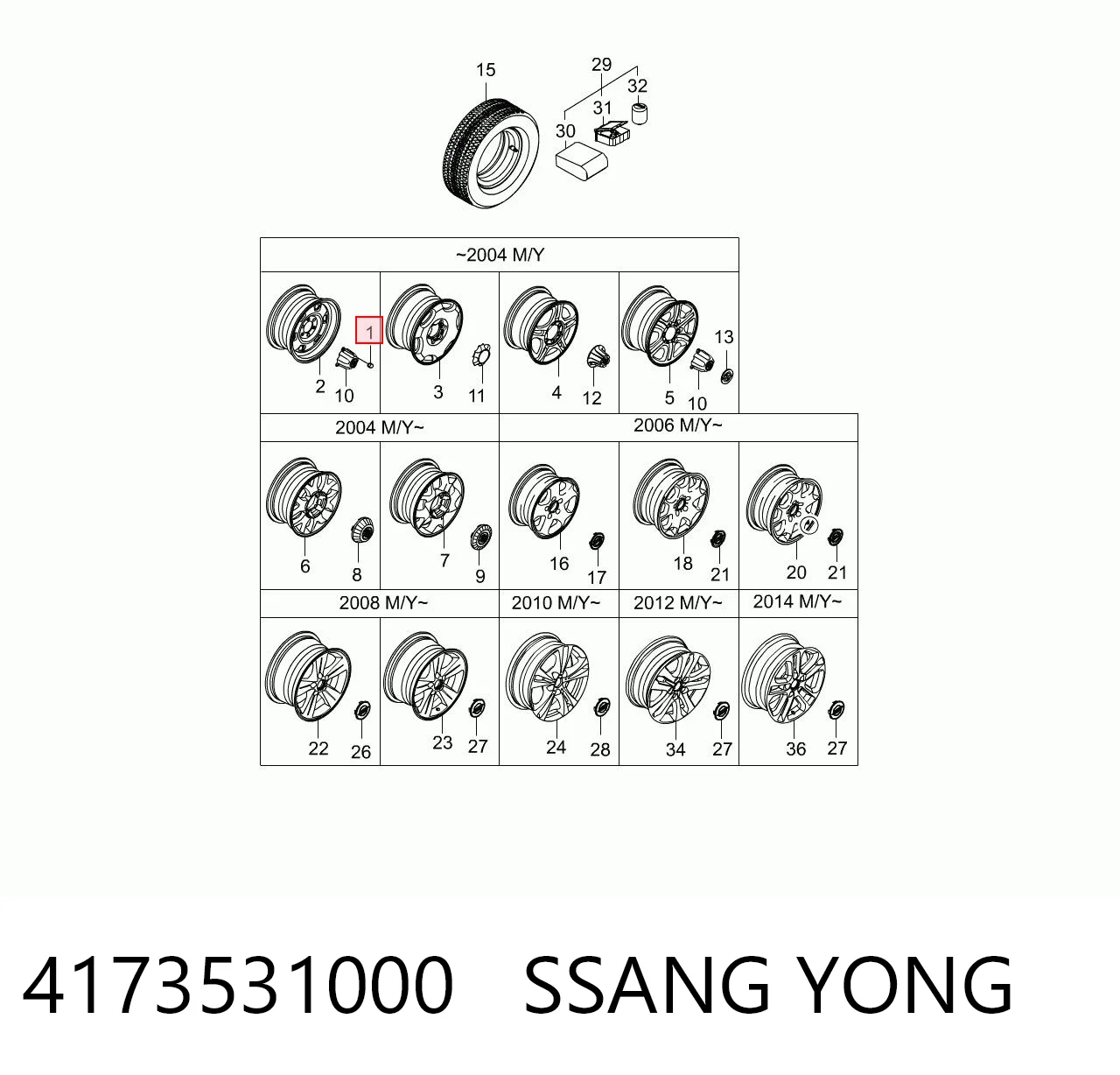 Tuerca de rueda 4173531000 SSANG YONG