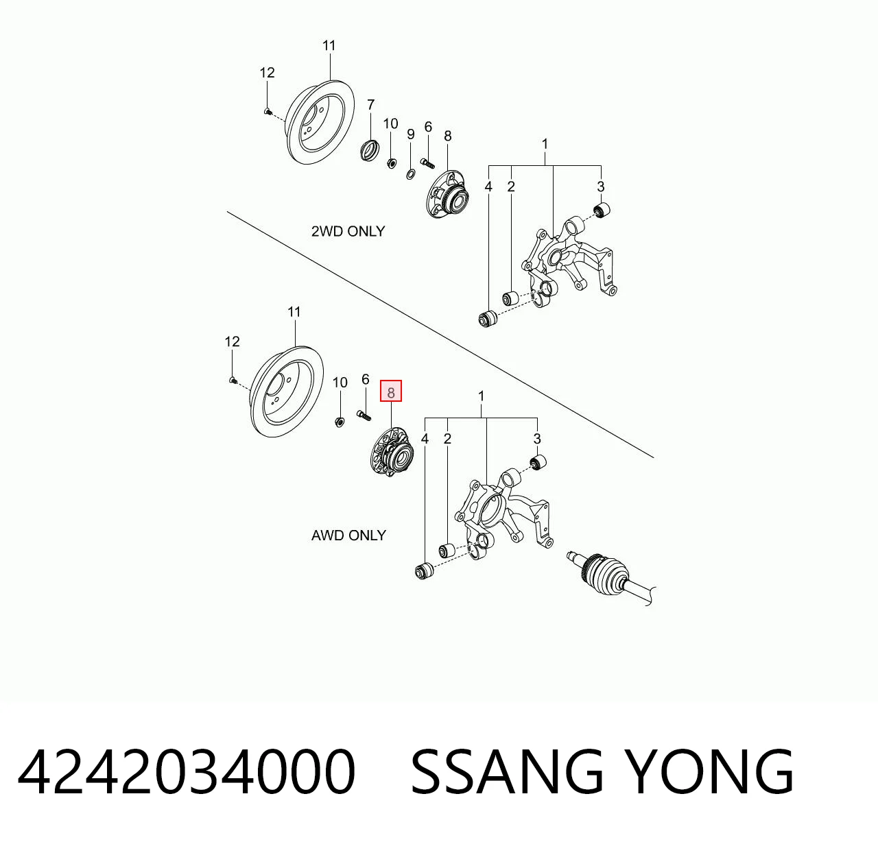 4242034000 Ssang Yong Buje de rueda trasero