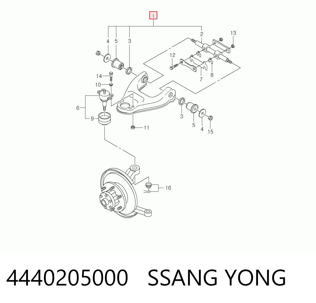 4440205000 Hyundai/Kia Brazo superior derecho de la suspensión delantera
