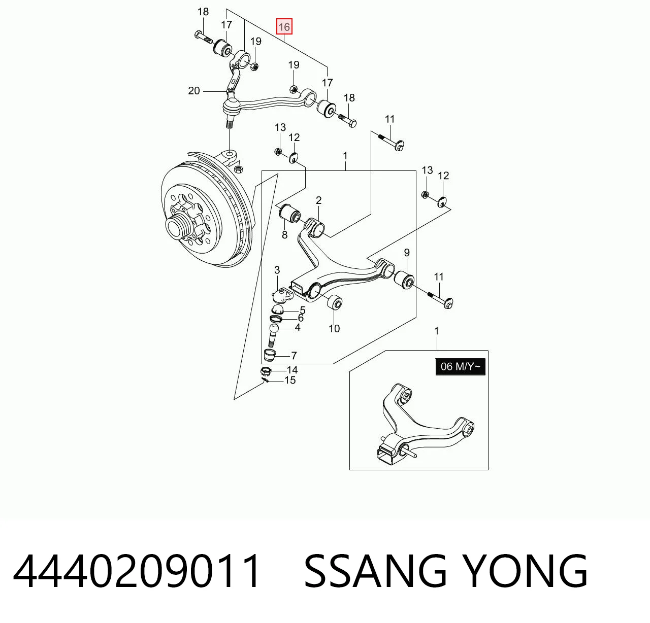 4440209011 Ssang Yong Brazo superior derecho de la suspensión delantera