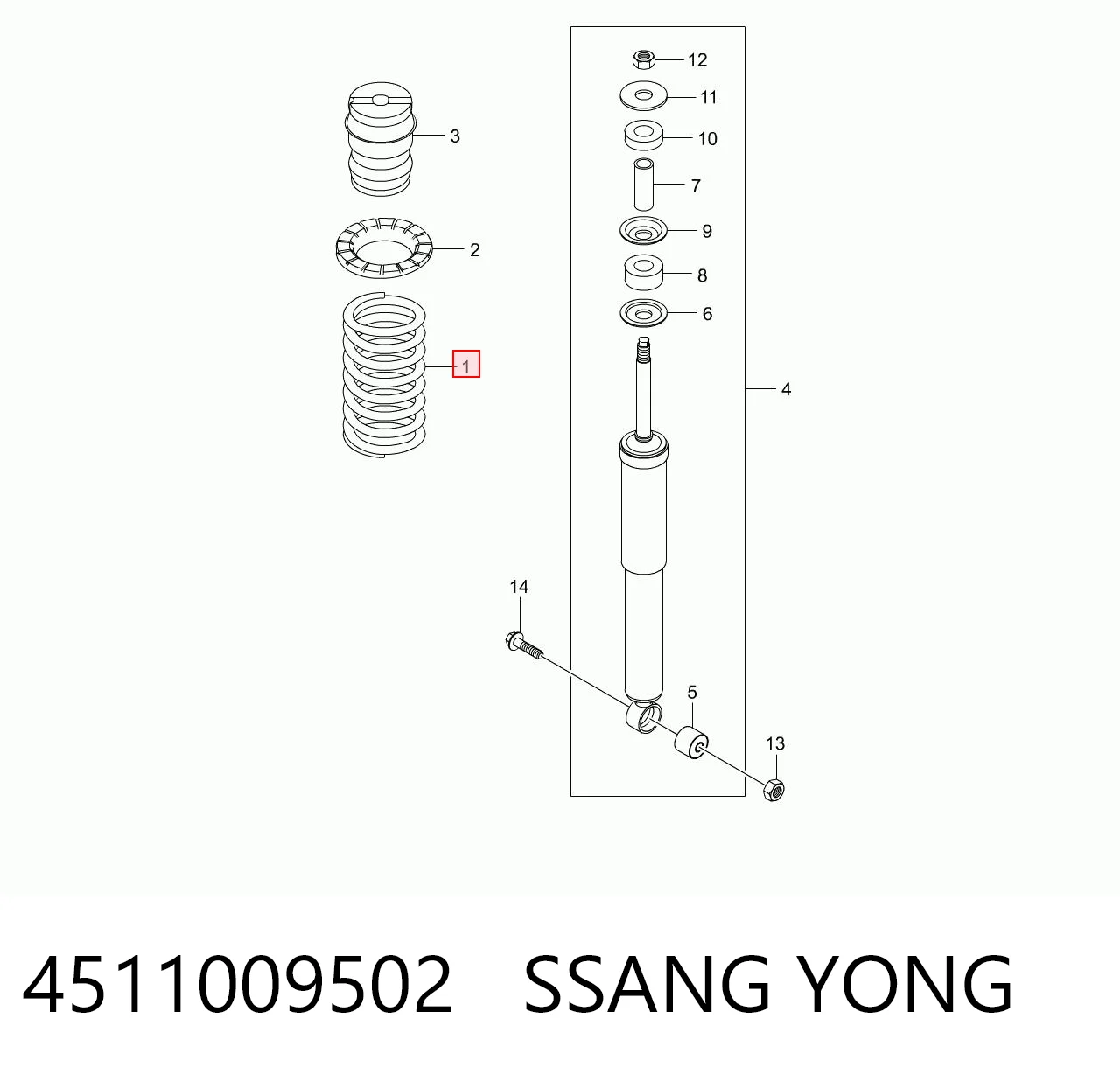 Muelle trasero izquierdo 4511009502 SSANG YONG