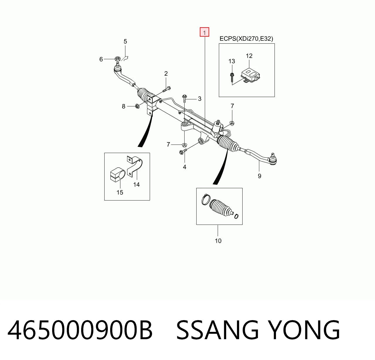 465000900B Ssang Yong Cremallera caja de direccion