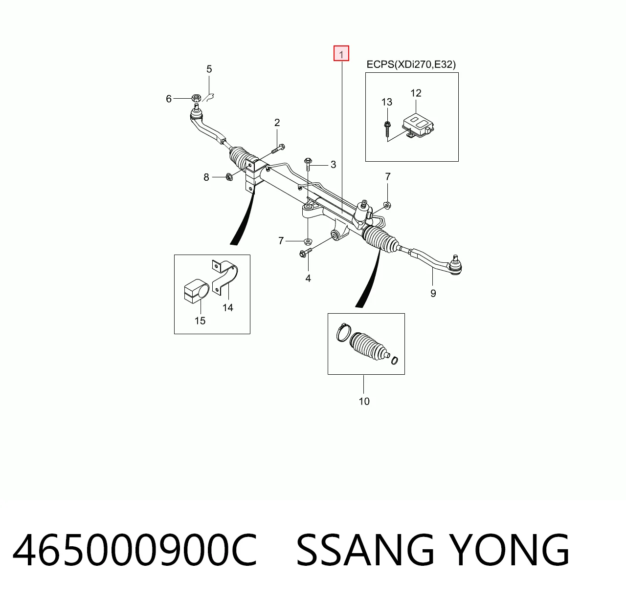 465000900C Ssang Yong Cremallera caja de direccion