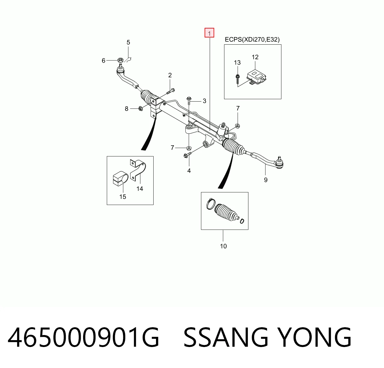465000901G Ssang Yong Cremallera caja de direccion