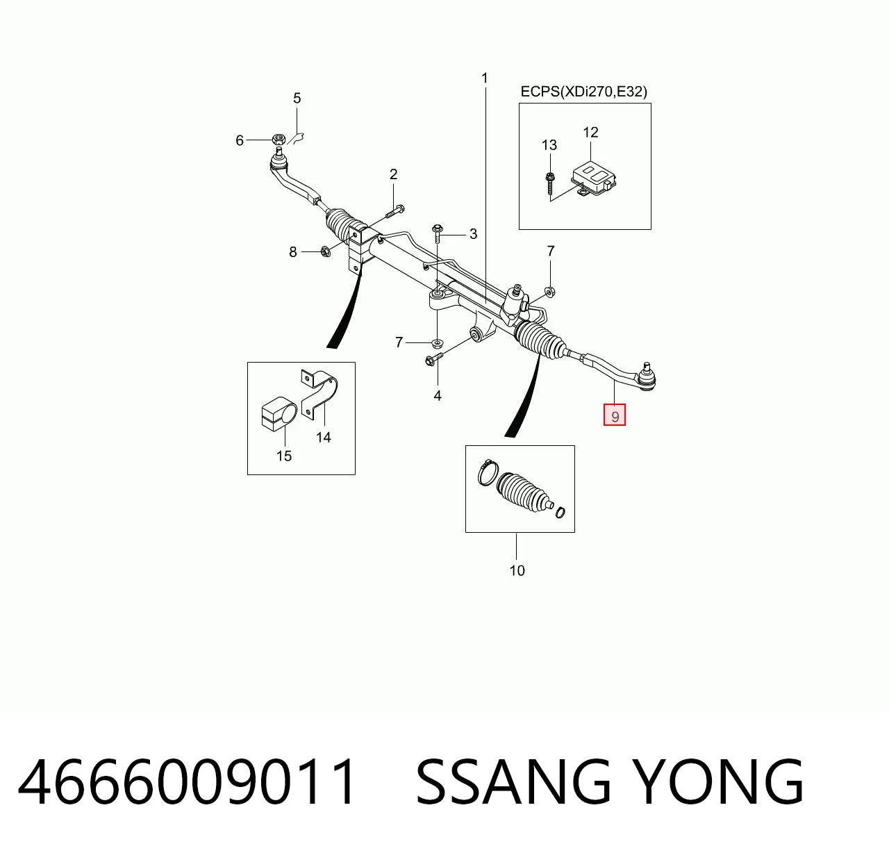 Rótula exterior de la barra de dirección 4666009011 SSANG YONG