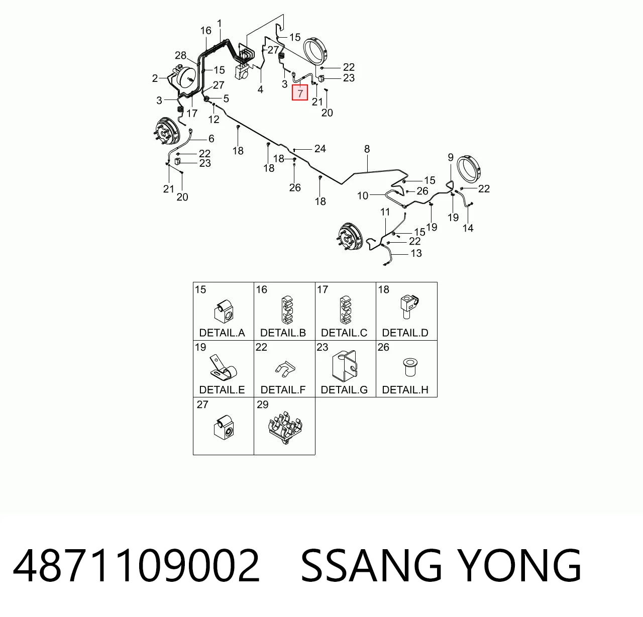 4871109002 Ssang Yong Manguera de freno delantero derecho