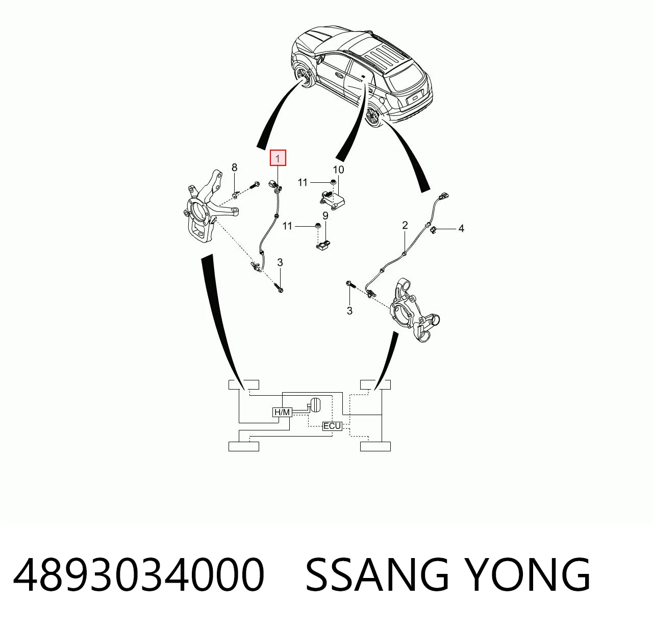 Sensor ABS para SsangYong Korando 
