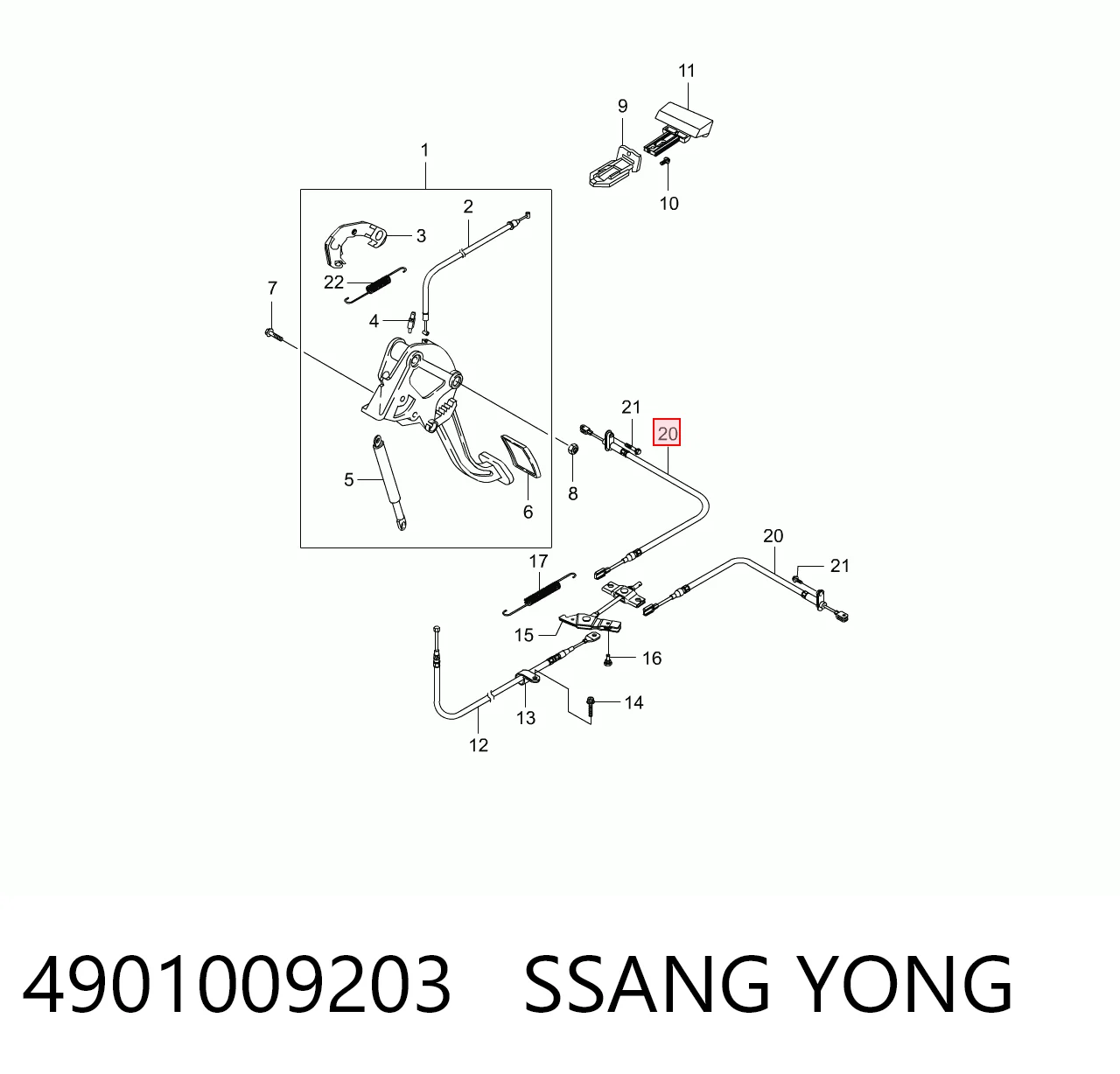  Cable de freno de mano trasero izquierdo SsangYong Actyon 