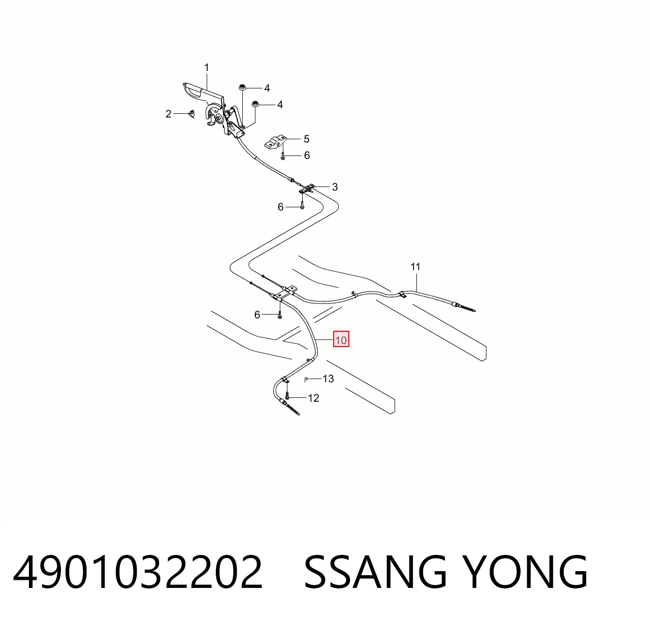 4901032202 Ssang Yong Cable de freno de mano trasero izquierdo