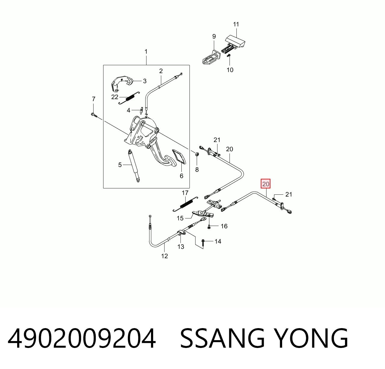 4902009204 Ssang Yong Cable de freno de mano trasero derecho