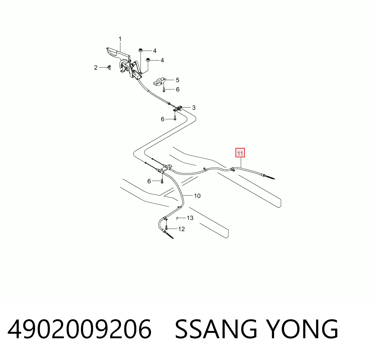4902009206 Ssang Yong Cable de freno de mano trasero derecho