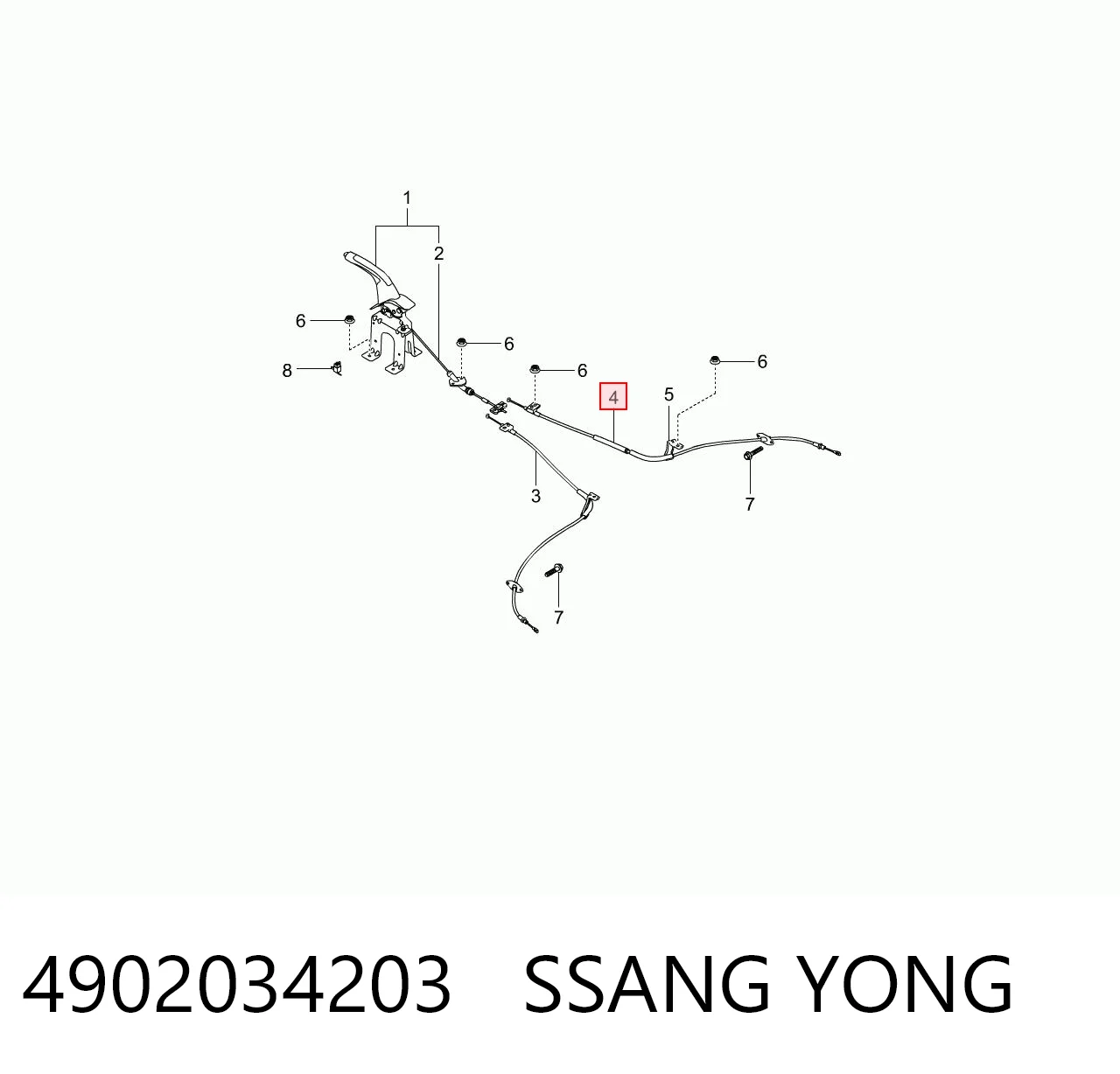  Cable de freno de mano trasero derecho SsangYong Actyon 