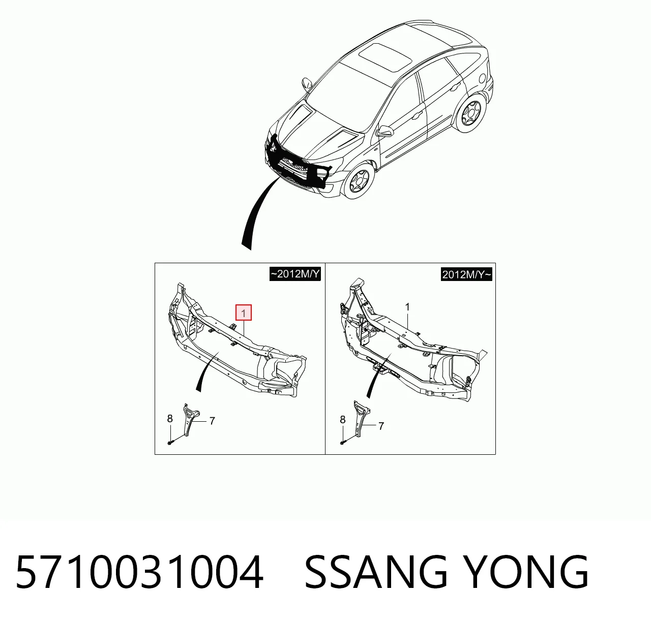 Soporte de radiador completo (panel de montaje para foco) para SsangYong Actyon  CJ