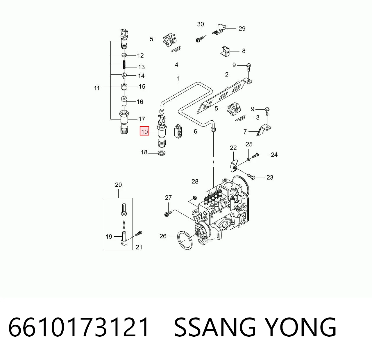 Inyector de combustible para SsangYong Korando  