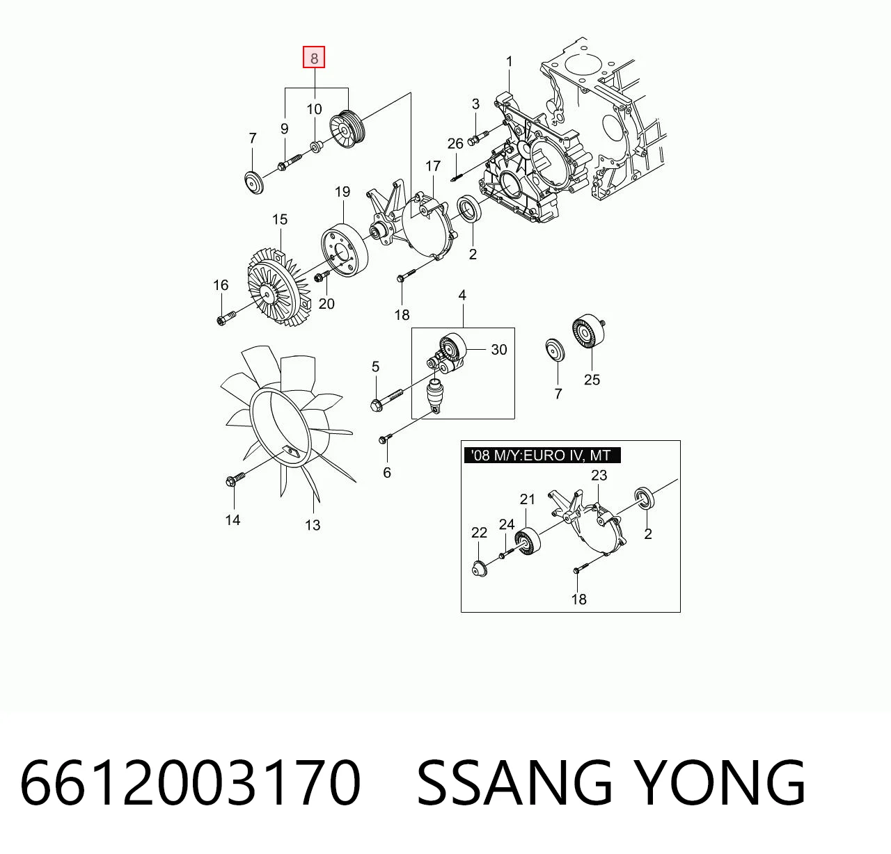 6612003170 Ssang Yong Polea guía correa poli V