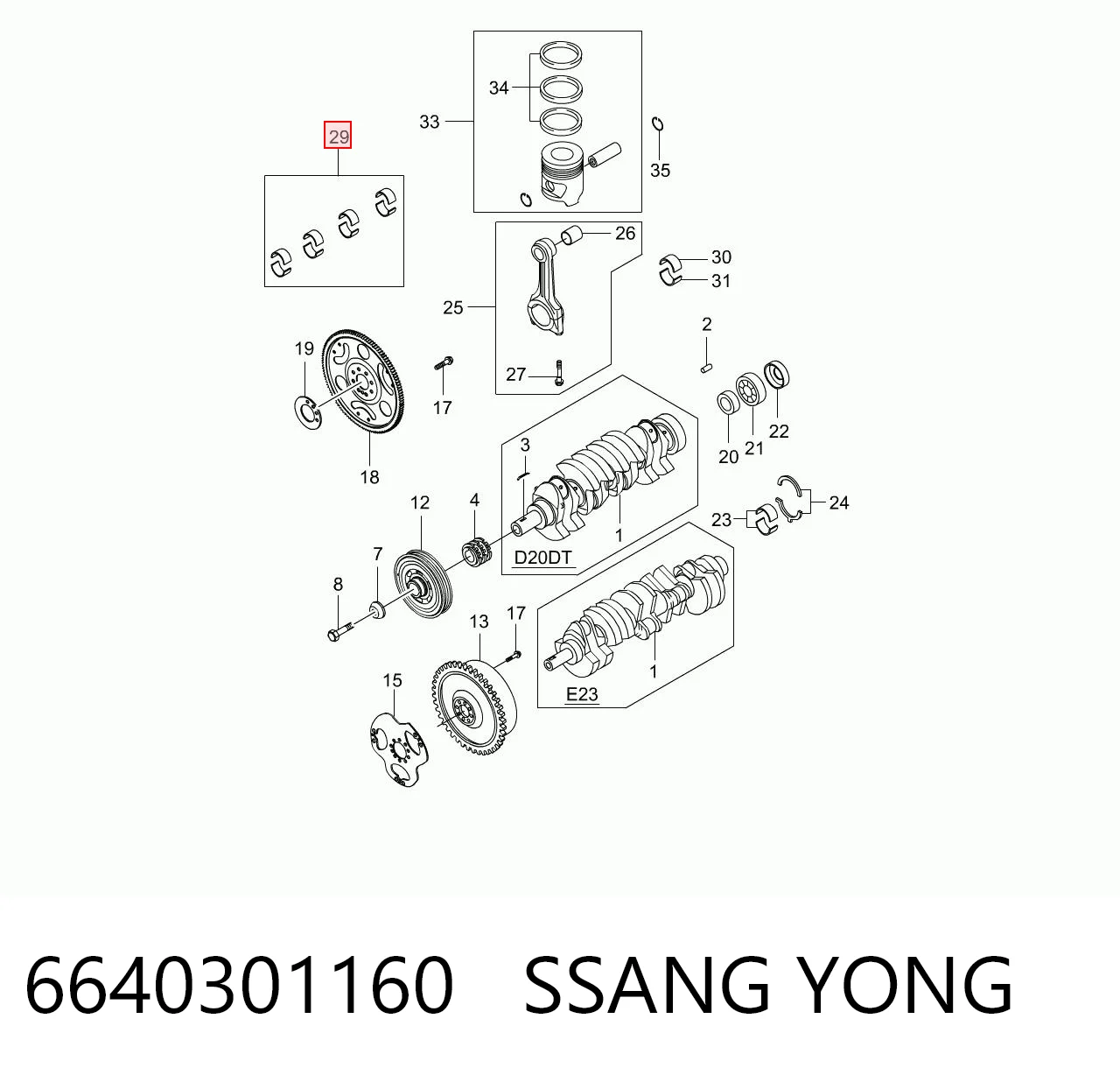 6640301160 Ssang Yong Juego de cojinetes de biela, estándar (STD)