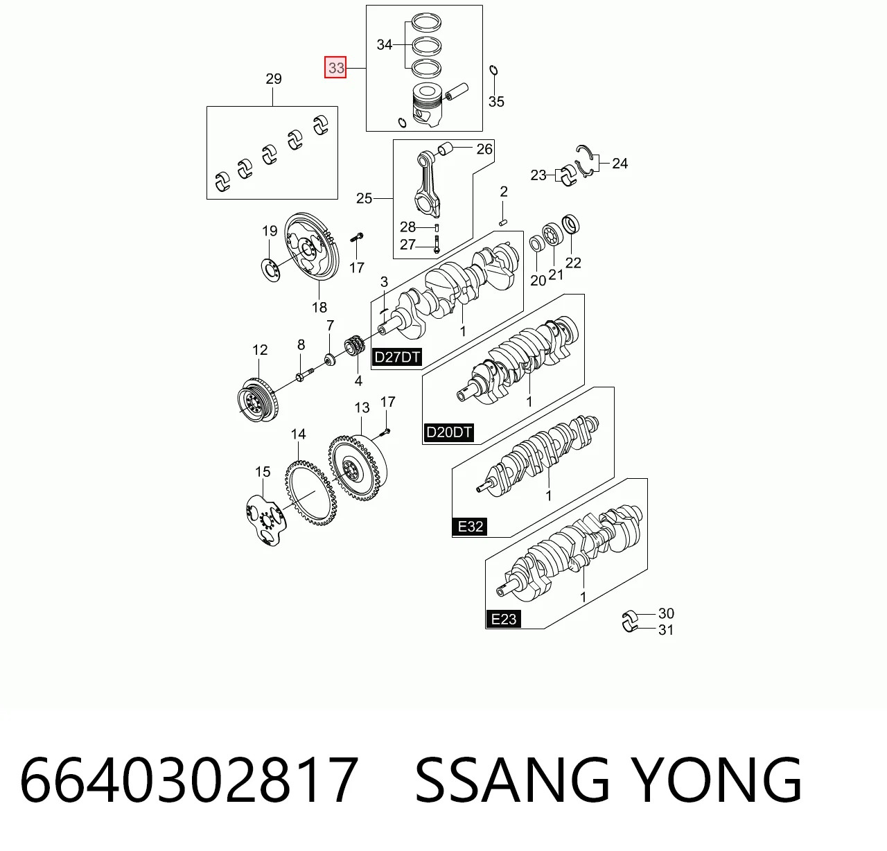 6640302817 Ssang Yong Pistón