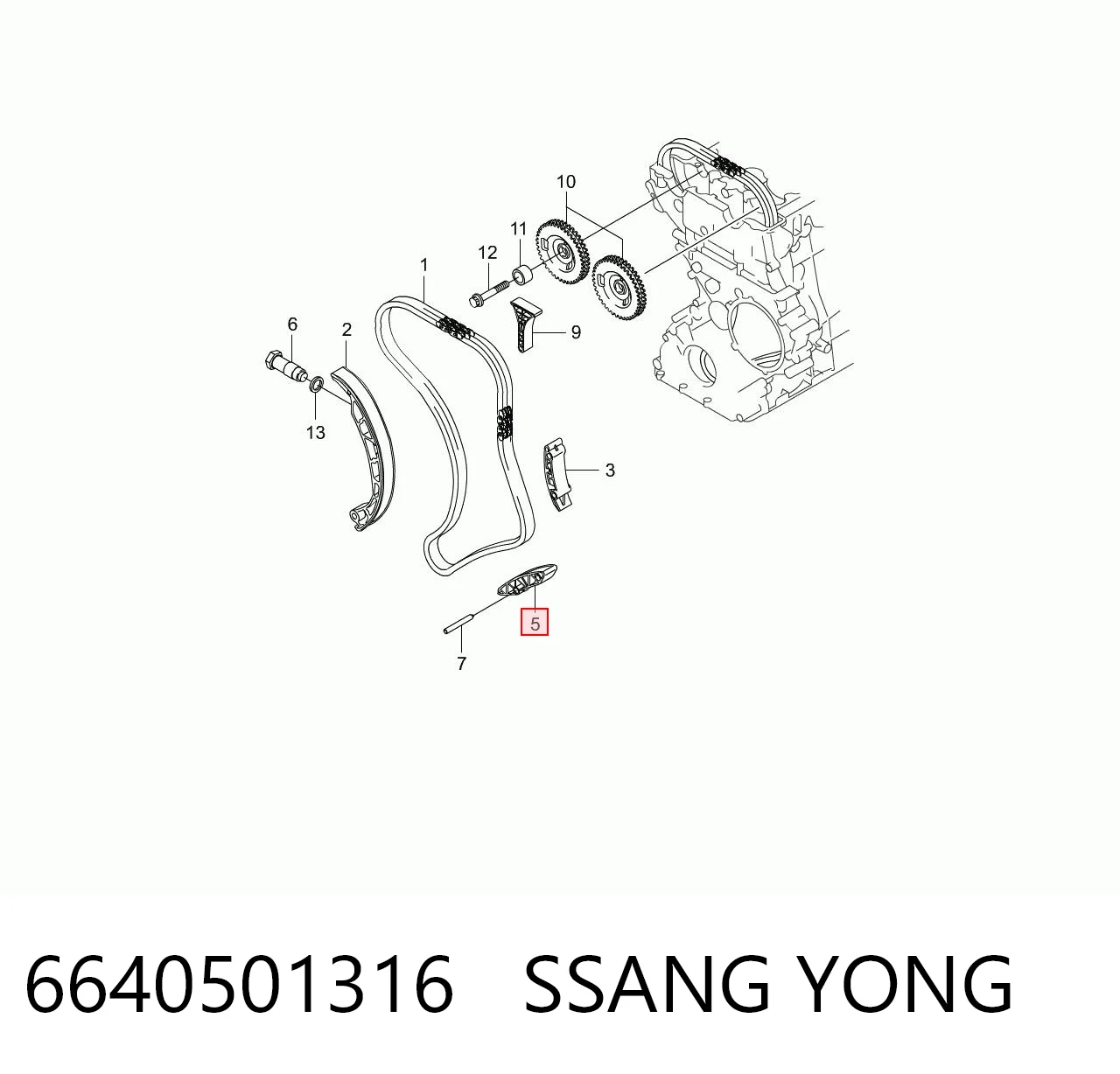 Tensor inferior de la cadena de distribución 6640501316 SSANG YONG