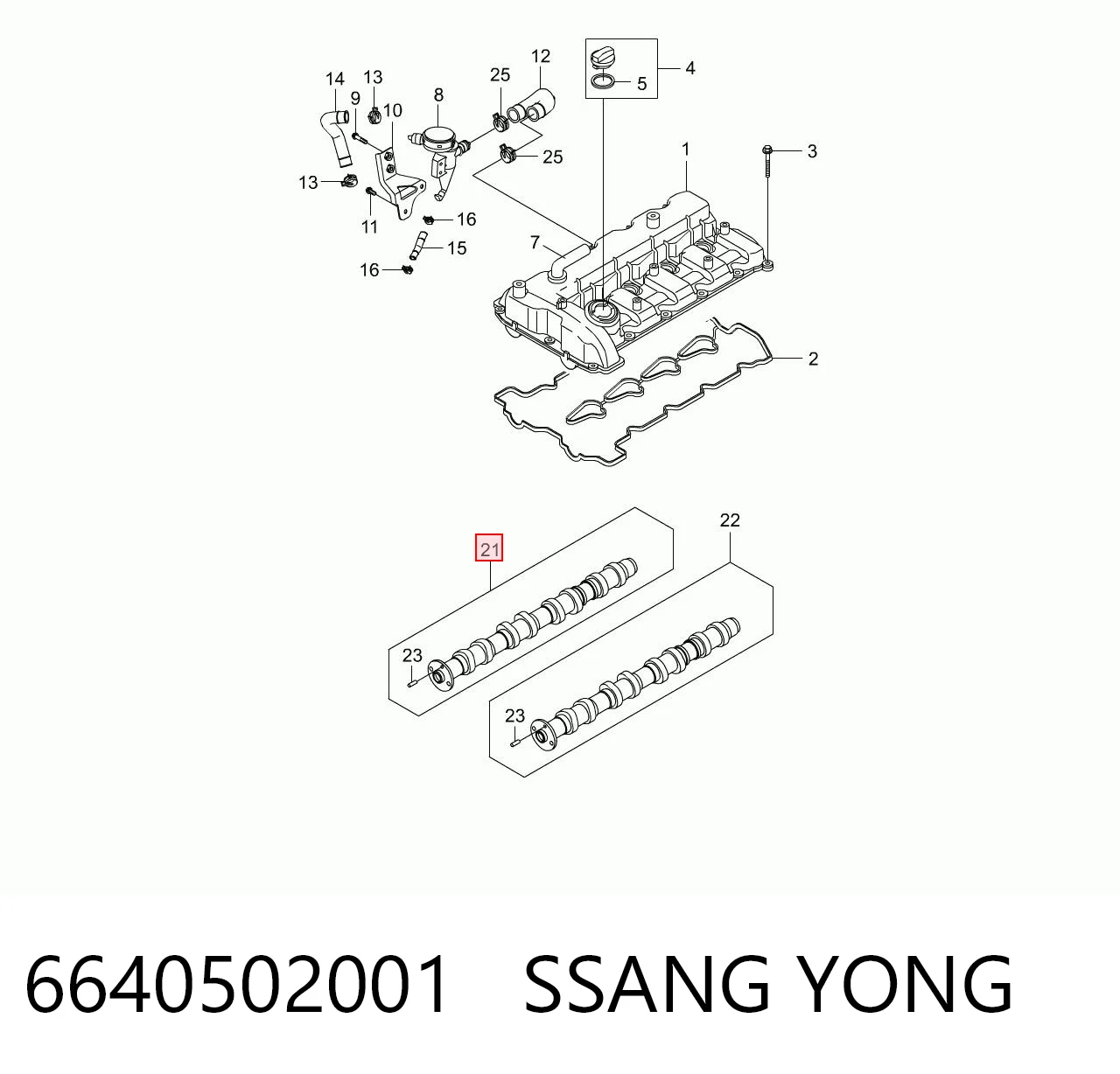 Árbol de levas de entrada para SsangYong Actyon  CJ
