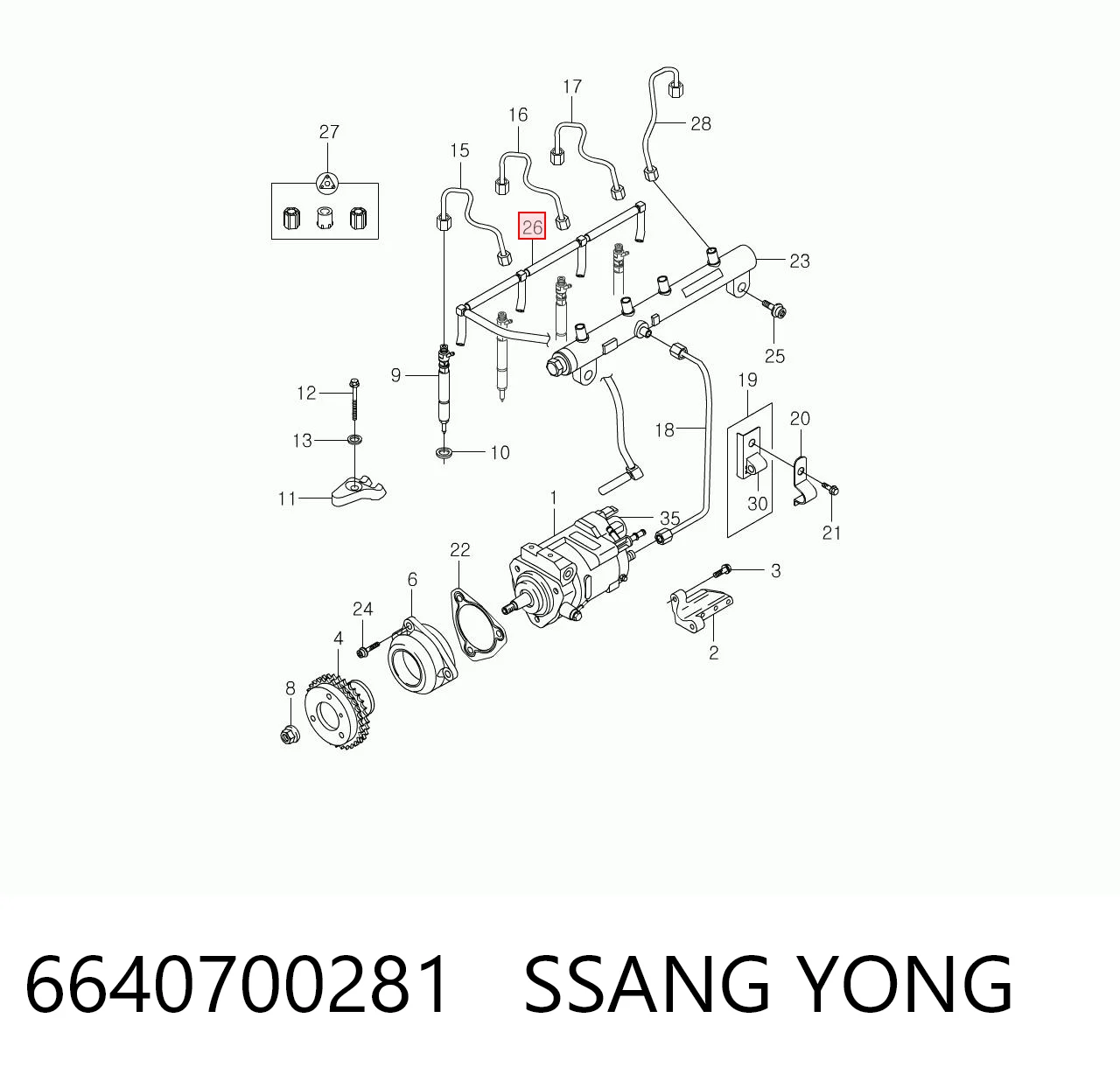 Tubería de retorno de combustible de los inyectores 6640700281 SSANG YONG