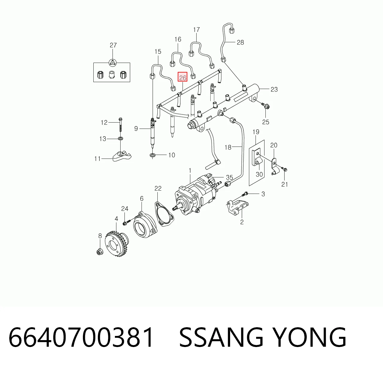 6640700381 Ssang Yong Tubo flexible, combustible de fuga 