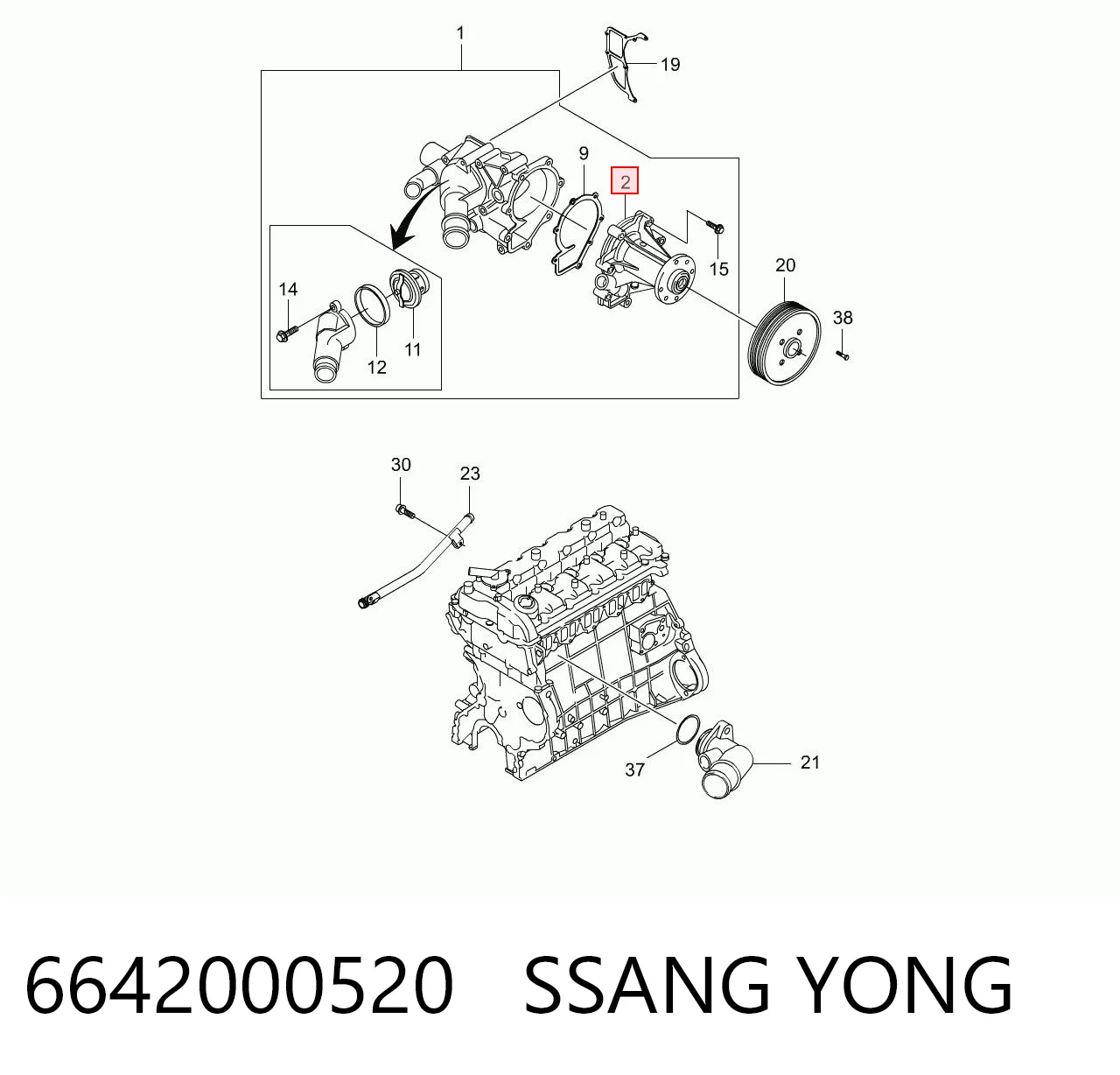 6642000520 Ssang Yong Bomba refrigerante coche
